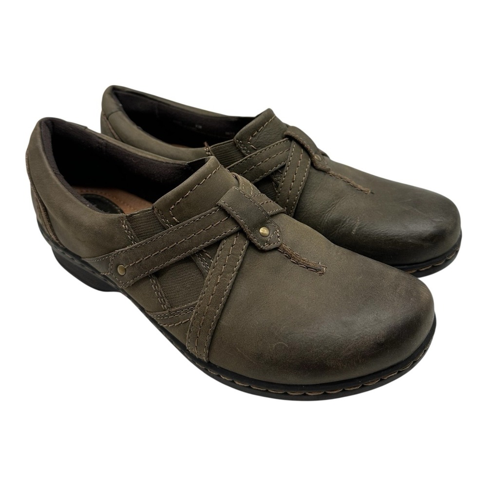 Clarks Ideo Chilly Loafers‎ Women's Size 8.5 M Green Leather Slip On Clogs Shoes